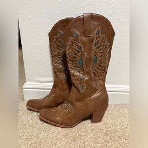 Women's Retro Chunky Heel Boots, Fashionable Slip On Mid Calf Boots